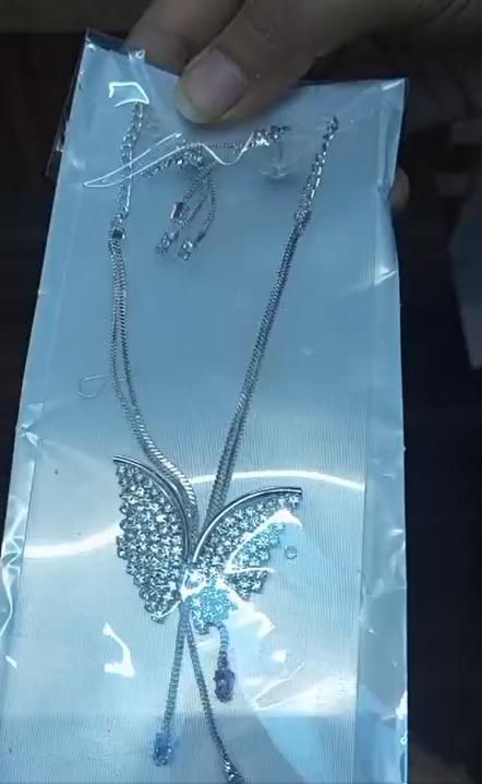 Silver Butterfly Pendant Necklace & Earrings Set
