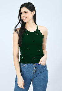 Women’s Green Sleeveless Cotton Blend Top