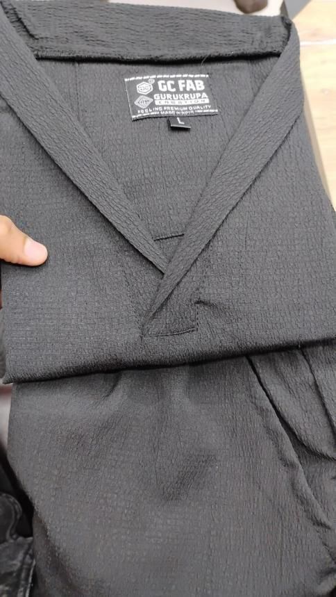 Men’s Crinkled Cotton Co-Ord Set – Black