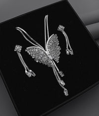 Silver Butterfly Pendant Necklace & Earrings Set
