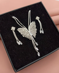 Silver Butterfly Pendant Necklace & Earrings Set