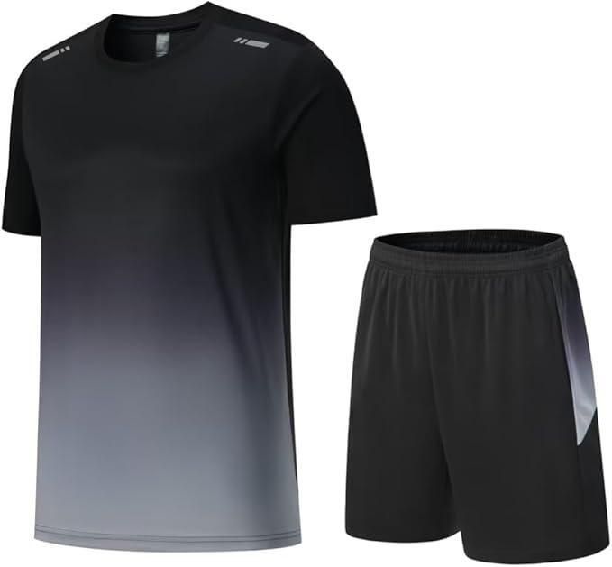 Men’s Jersey T-Shirt & Shorts Set – Black Grey