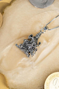 Laxmi on Hatiji Oxidized Silver Pendant with Chain