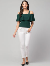 Women’s Cold-Shoulder Green Cotton Blend Top