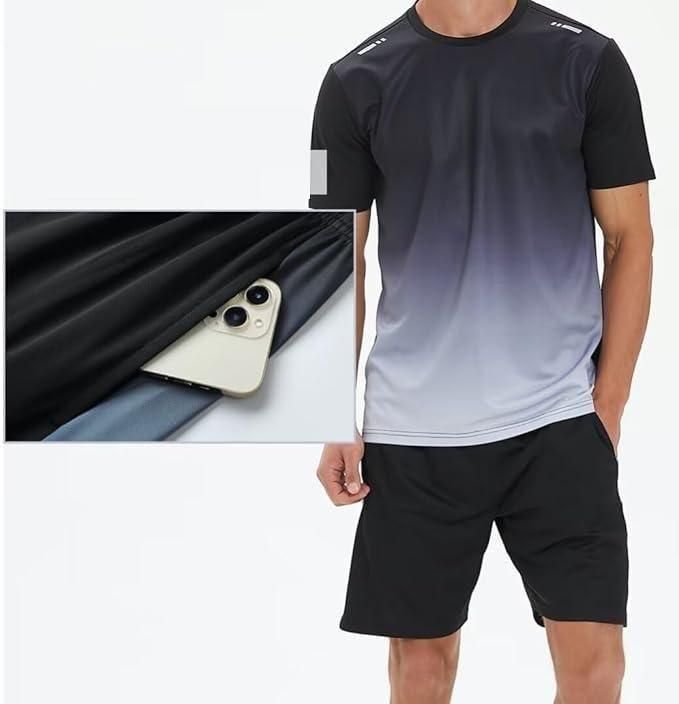 Men’s Jersey T-Shirt & Shorts Set – Black Grey