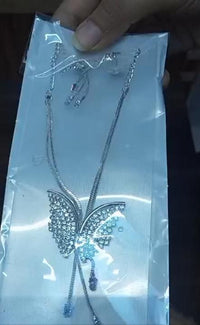 Silver Butterfly Pendant Necklace & Earrings Set
