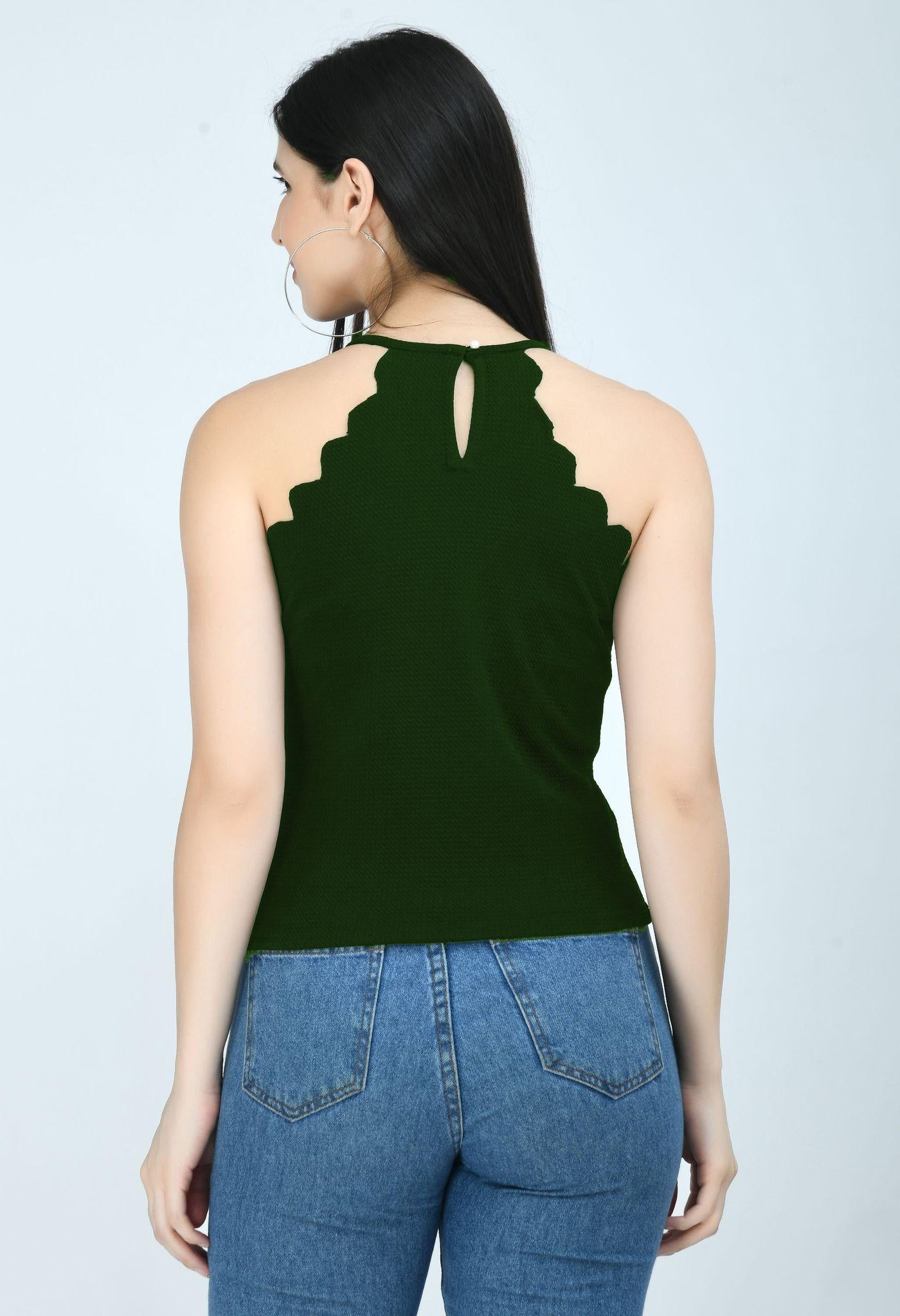 Women’s Green Sleeveless Cotton Blend Top