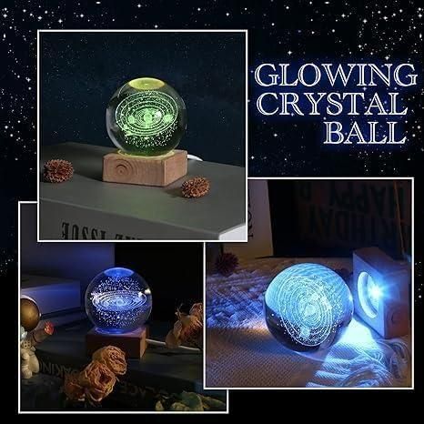 3D Glowing Crystal Lamp Ball with Wooden Base