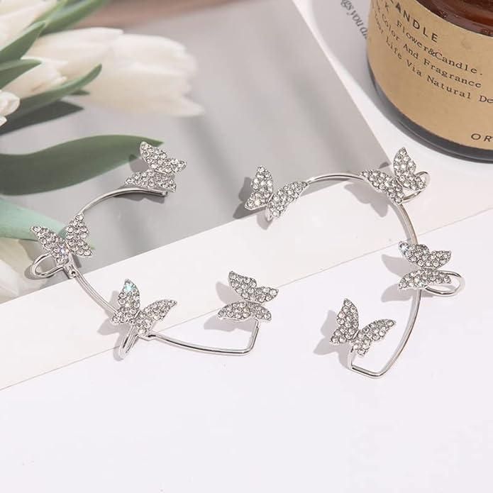 Elegant Butterfly Ear Cuff Earrings – Silver Plated