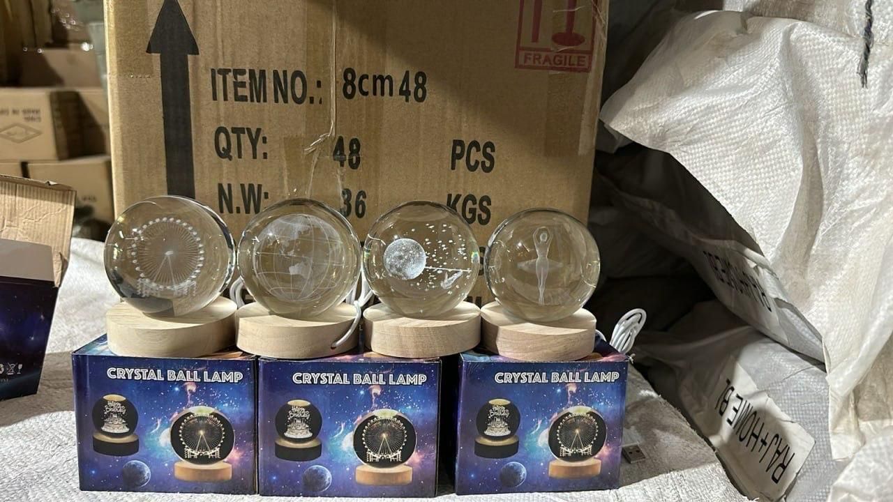 3D Glowing Crystal Lamp Ball with Wooden Base