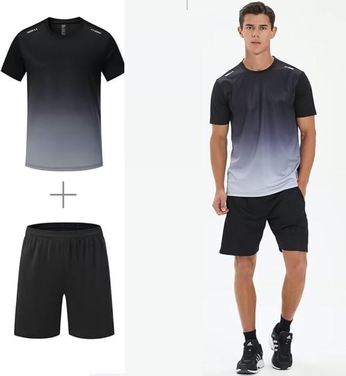 Men’s Jersey T-Shirt & Shorts Set – Black Grey